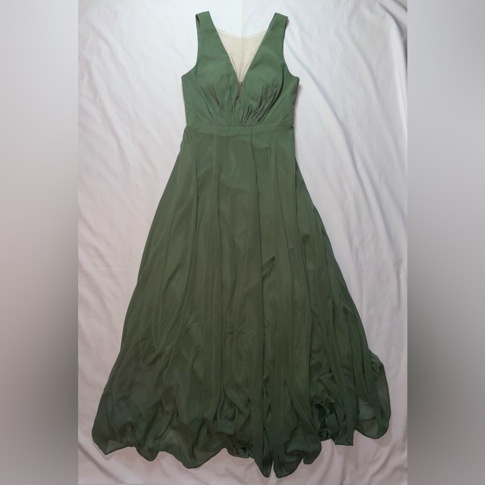Jenny Yoo Size 12 Olive Green Ryan Deep V Neckline Bridesmaid Evening Dress
